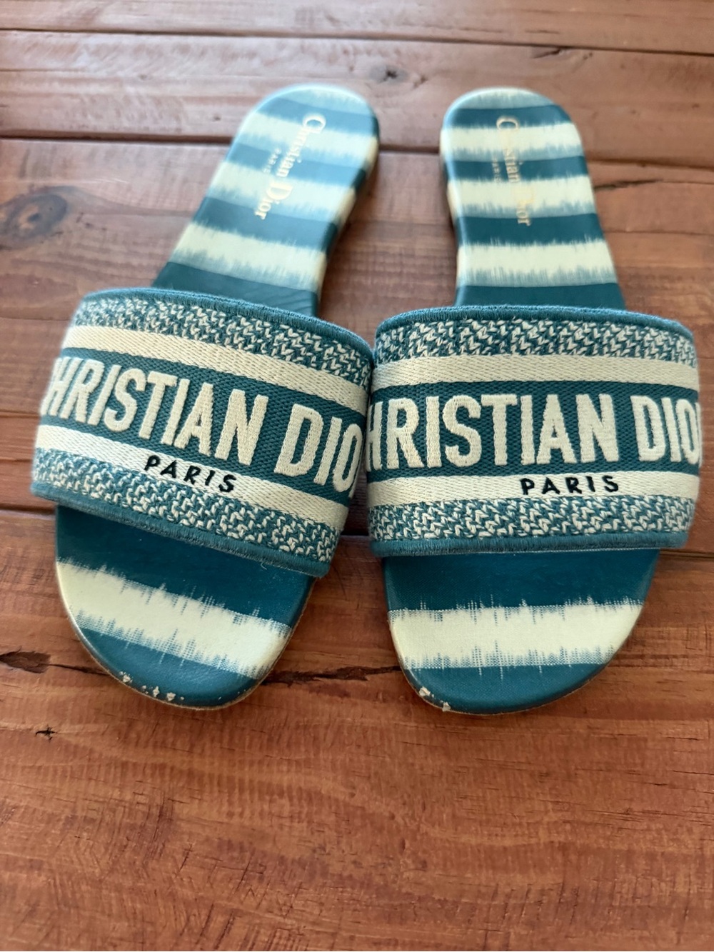 Christian Dior Blue and White Slide Sandals